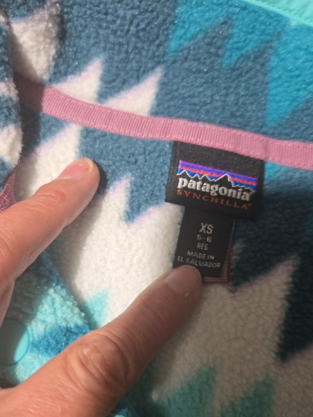 Patagonia Synchilla Sz Xs Teal, Aqua, Navy & White Geometric Fleece Pullover - Picture 3 of 7